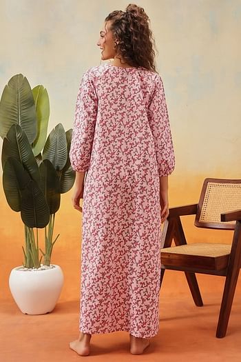 Back listing image for Feeding Print Me Pretty Long Nighty in Light Pink - 100% Cotton