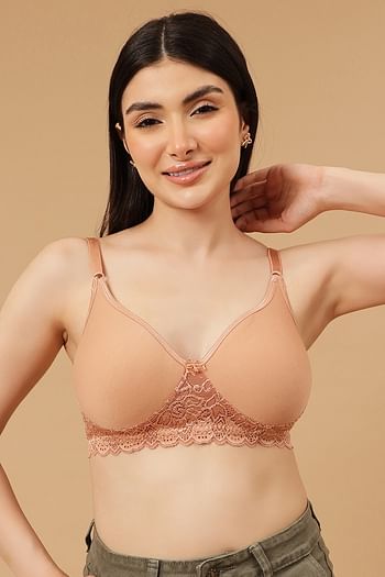 Front listing image for Flair Non-Padded Non-Wired Full Coverage Spacer Cup T-Shirt Bra in Nude Colour - Cotton
