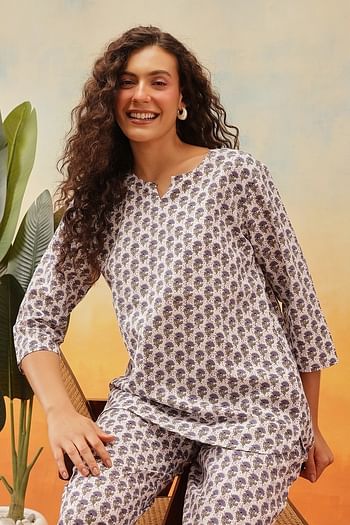 Front listing image for Pretty Florals Top & Pyjama in White - Cotton
