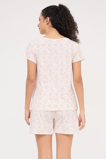 Back listing image for Floral-Print Top & Shorts Set in White - 100% Cotton