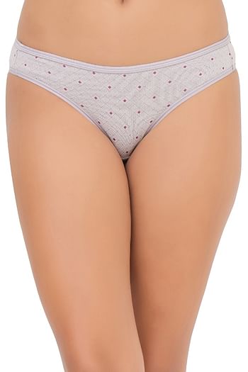 Front listing image for Geometric Print Low Waist Bikini Panty in Light Grey - Cotton