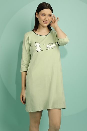 Back listing image for Graphic & Text Print Night Dress in Mint Green - 100% Cotton