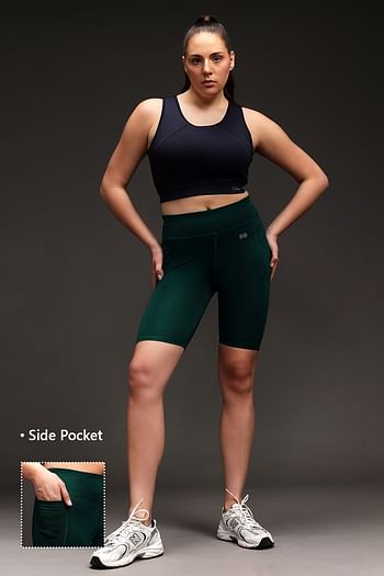 Front listing image for High Rise Active Cycling Shorts in Teal Green with Side Pocket