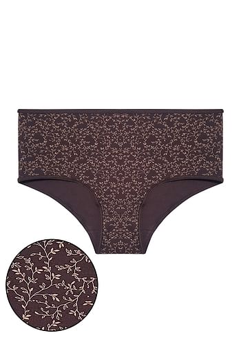 Front listing image for High Waist Floral Print Hipster Panty in Dark Brown - 100% Cotton