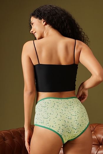 Back listing image for High Waist Floral Print Hipster Panty in Pistachio Green - Cotton