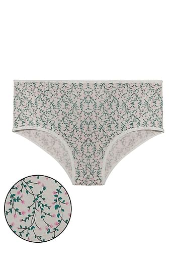 Back listing image for High Waist Floral Print Hipster Panty in White - Cotton
