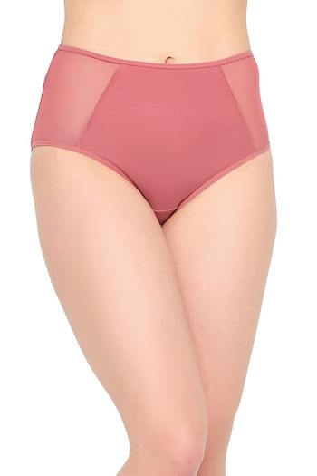 Front listing image for High Waist Hipster Panty in Rose Pink with Powernet Panels - Cotton