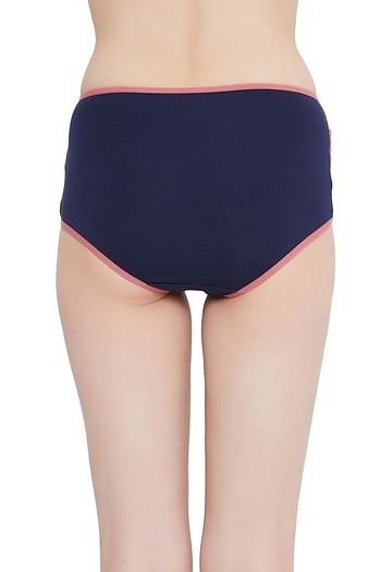 Back listing image for High Waist Hipster Panty with Lace Inserts in Navy- Cotton & Lace