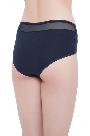 Back listing image for High Waist Hipster Panty with Sheer Waist in Navy Blue - Cotton
