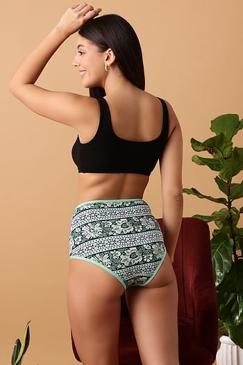 Back listing image for High Waist Floral Print Hipster Panty in Green - Cotton