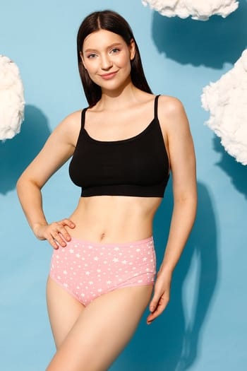 Clovia High Waist Star Print Hipster Panty in Baby Pink - Cotton