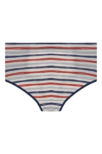 Back listing image for High Waist Striped Hipster Panty in White with Powernet Panels - Cotton