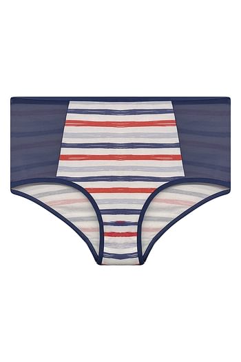 Front listing image for High Waist Striped Hipster Panty in White with Powernet Panels - Cotton