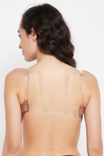Back listing image for Invisi Padded Underwired Full Cup Strapless Balconette Bra in Beige with Transparent Straps & Band