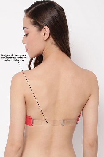 Back listing image for Invisi Padded Underwired Full Coverage Strapless Bra in Red with Transparent & Material Straps & Bands