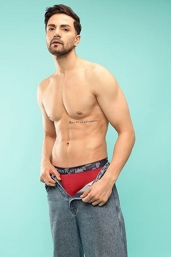 Back listing image for John Players Classic Cotton Brief with Sublimation Waistband in Red