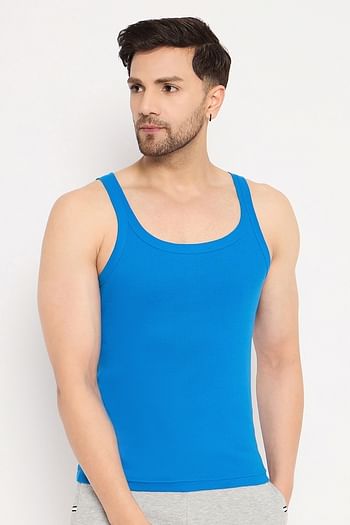 Front listing image for John Players Classic Cotton Ribbed Vest in Blue	
