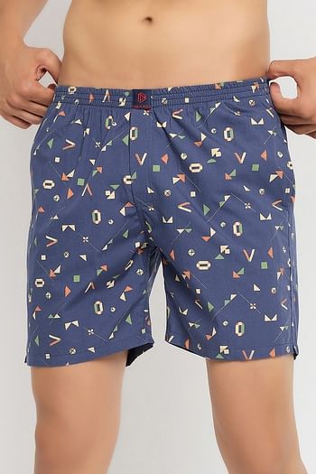 Front listing image for John Players 3 Pocket Printed Boxer in Dark Blue - 100% Cotton	
