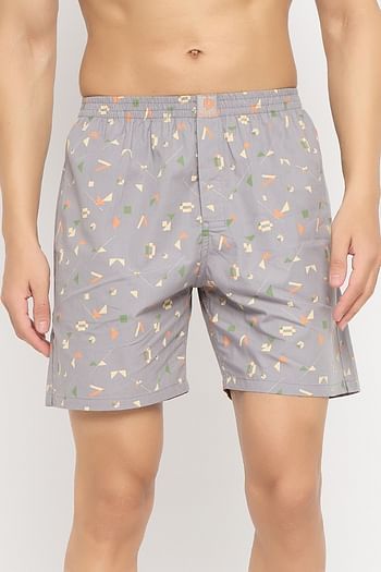 Front listing image for John Players 3 Pocket Printed Boxers in Grey - 100% Cotton 