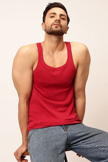 Back listing image for John Players Classic Cotton Ribbed Vest in Maroon	