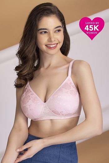 Front listing image for Lightly Padded Non-Wired Full Coverage Bra in Baby Pink - Lace