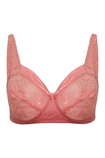 Front listing image for Non-Padded Non-Wired Full Coverage Plus Size Lace Bra in Pink