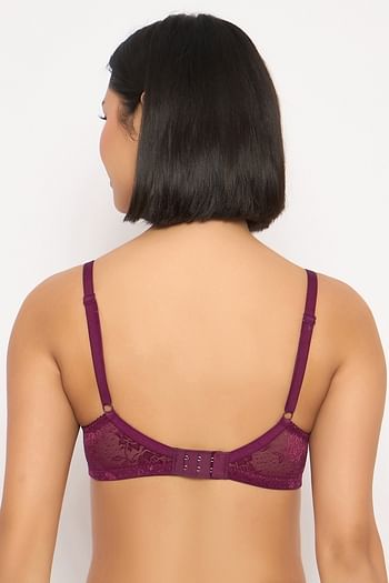 Back listing image for Lace Padded Non-Wired Full Coverage Bra in Purple
