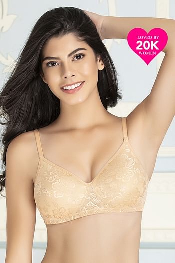 Front listing image for Lace Padded Non-Wired Full Coverage Bra in Nude