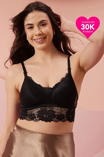 Front listing image for Padded Non-Wired Full Coverage Multiway Longline Bralette in Black - Lace