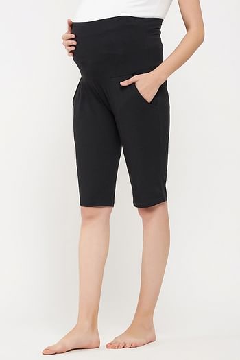 Front listing image for Chic Basic Maternity Shorts in Black - Cotton