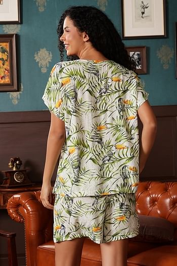 Back listing image for Printed Top & Shorts Set in Light Green - Rayon