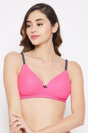 Clovia Level 1 Push-Up Non-Wired Demi Cup T-shirt Bra in Hot Pink