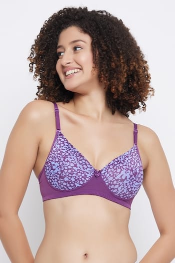 Clovia Level 1 Push-Up Padded Non-Wired Demi Cup Printed Multiway T-shirt Bra in Purple