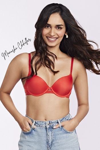 Front listing image for Level 3 Push-Up Padded Underwired Demi Cup T-shirt Bra in Red