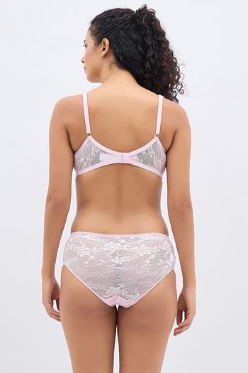 Back listing image for Lightly Padded Non-Wired Bra & Mid Waist Hipster Panty in Baby Pink - Lace	