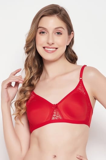 Clovia Flair Non-Padded Non-Wired Full Coverage Spacer Cup T-shirt Bra in Red - Cotton Rich