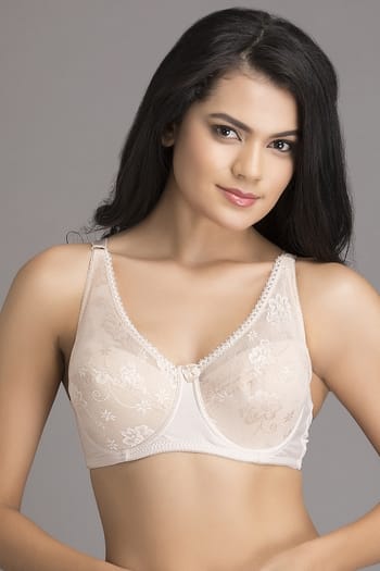 Clovia Lightly Padded Underwired Full Figure Bra in Skin Colour - Lace