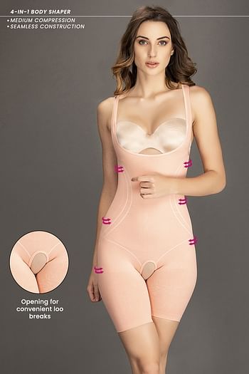 Front listing image for Mid-Thigh High CompressionBody Shaper in Peach Colour