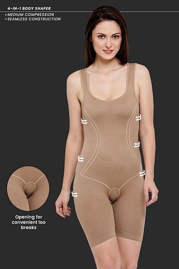 Front listing image for Mid-Thigh High Compression Body Shaper in Nude Colour