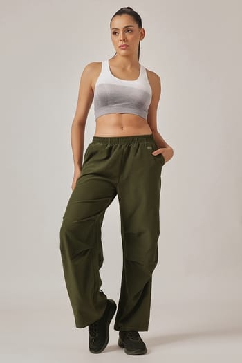 Front listing image for Low Impact Seamless Ombre Print Sports Bra & Olive Colour Active Track Pants