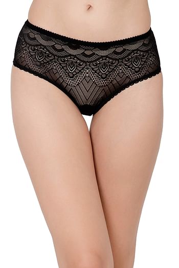 Front listing image for Mid Waist Hipster Panty in Black - Lace