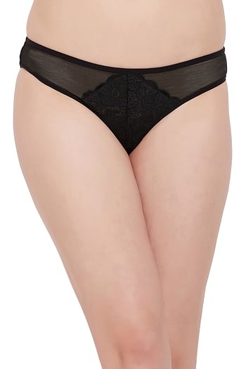 Front listing image for Low Waist Bikini Panty in Black with Sheer Back