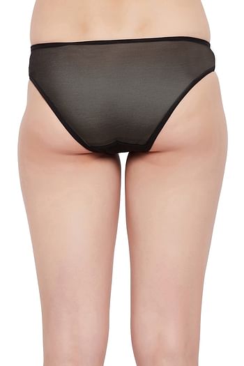 Back listing image for Low Waist Bikini Panty in Black with Sheer Back