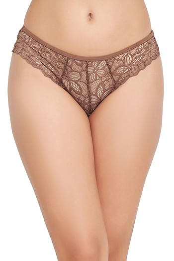 Front listing image for Low Waist Bikini Panty in Brown - Lace