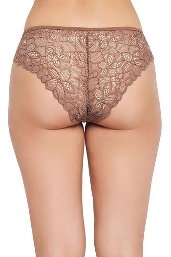 Back listing image for Low Waist Bikini Panty in Brown - Lace