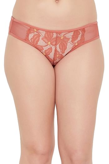 Front listing image for Low Waist Bikini Panty in Coral Orange - Lace	