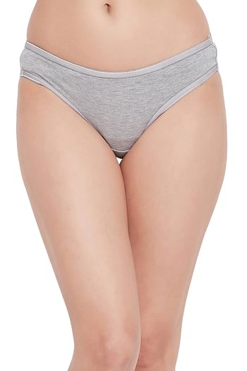 Front listing image for Low Waist Bikini Panty in Grey Melange - Cotton
