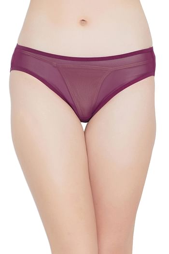 Front listing image for Low waist bikini panty in Purple- Powernet