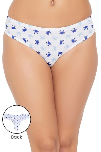 Front listing image for Low Waist Crab Print Thong in White with Inner Elastic - Cotton