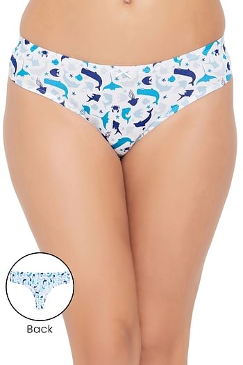 Front listing image for Low Waist Dolphin Print Thong in White with Inner Elastic - Cotton